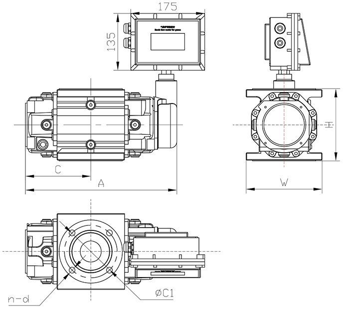 DN50氣體羅茨流量計外形尺寸圖