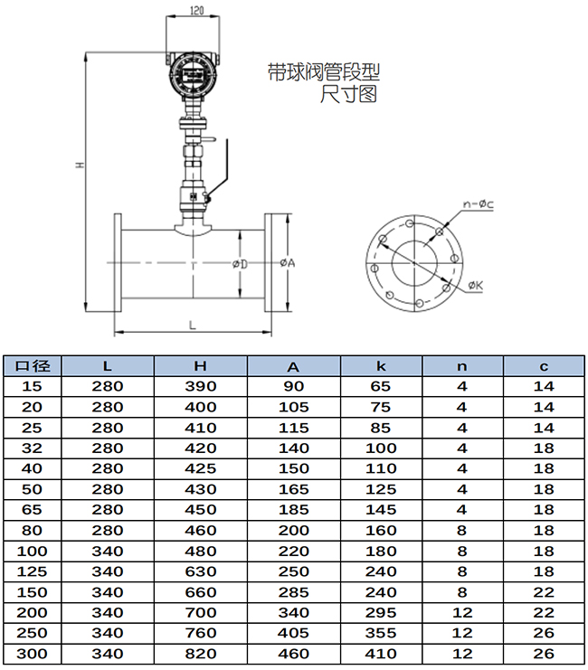 管道式氫氣流量計(jì)尺寸圖二